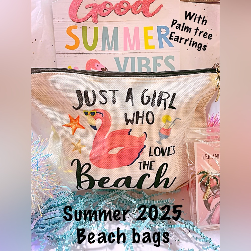 Beach survival bags/ makeup bag / cosmetic bag/ palm tree  earrings - Picture 2 of 3